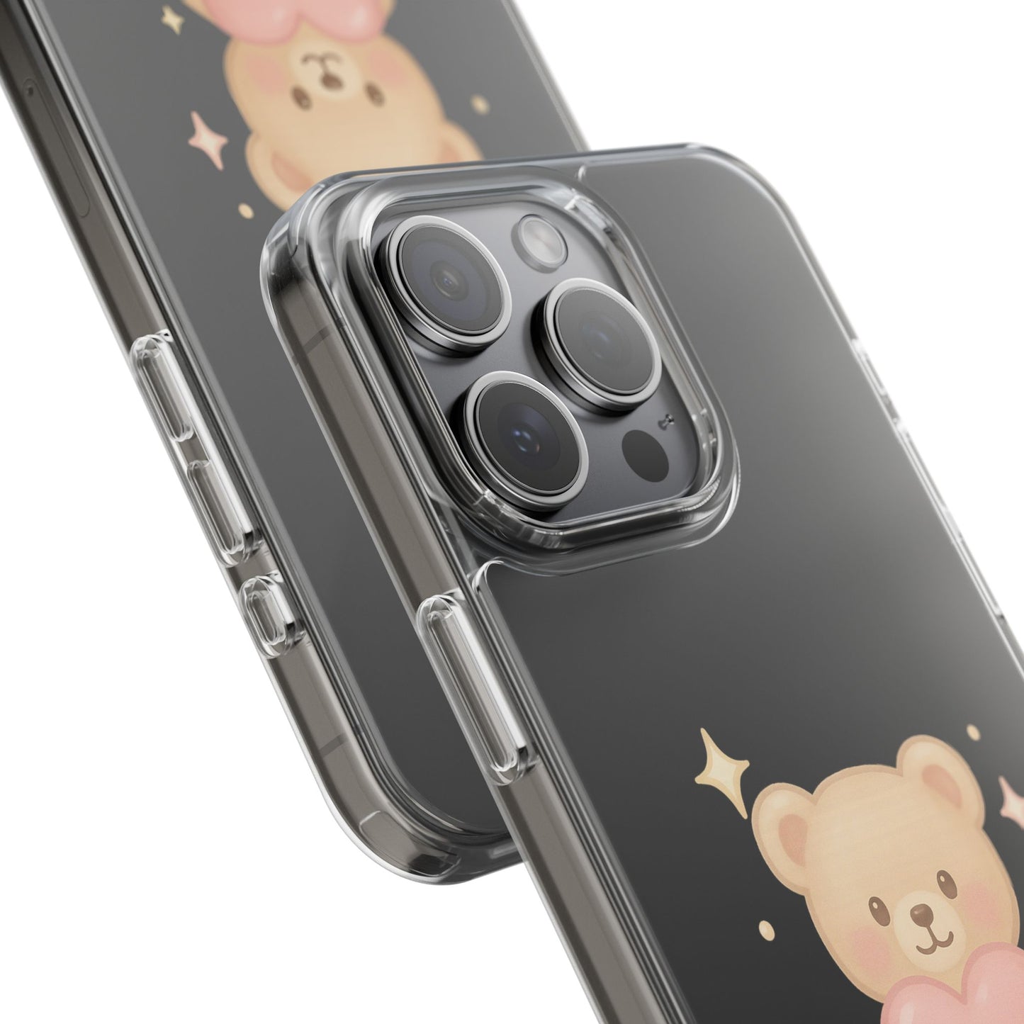 Romantic Teddy Bear Impact-Resistant iPhone Case with Heart Design