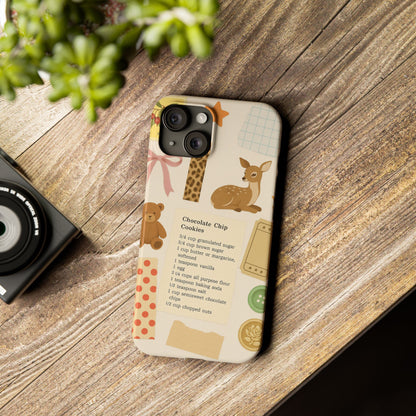 Slim iPhone Case — Cozy Baking & Teddy Pattern (Recipe, Deer, Buttons)