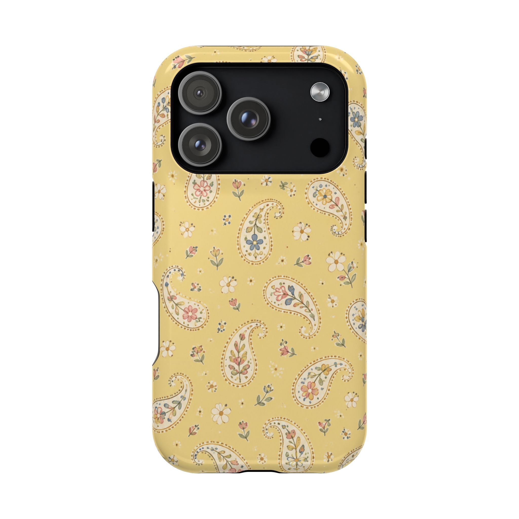 Honey Paisley MagSafe Phone Case, glossy iPhone 17 Pro, rear view