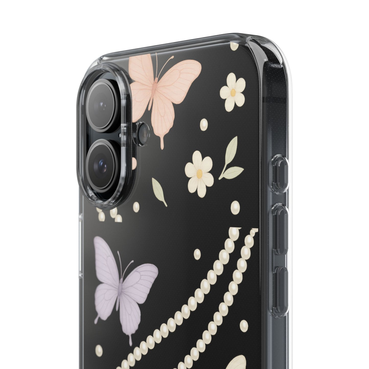 Butterfly Pearl Impact-Resistant Clear iPhone Case