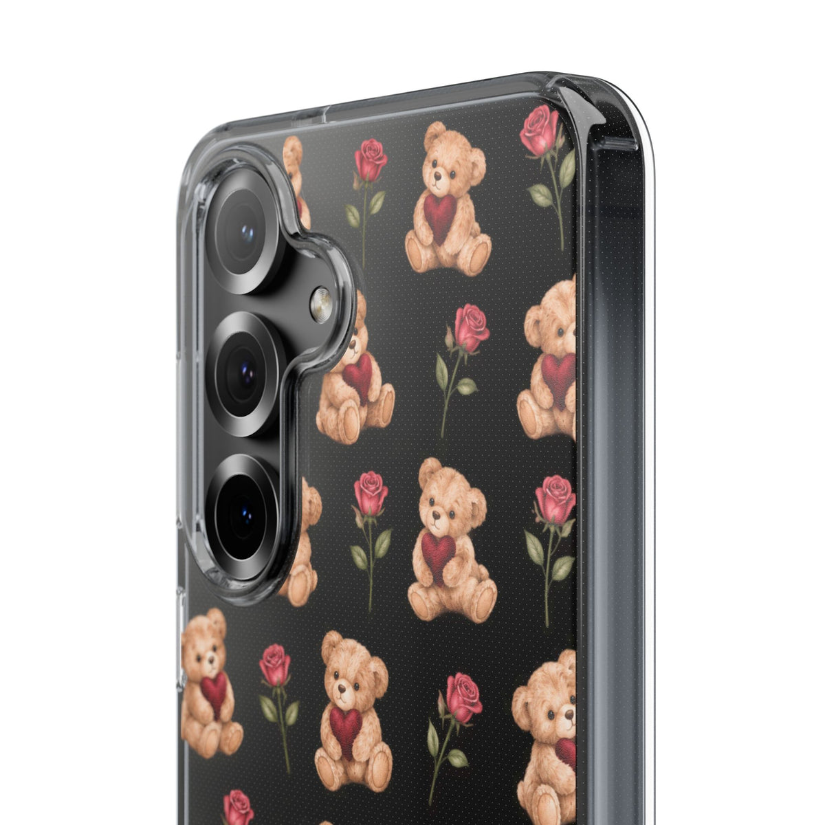 Romantic Teddy Bear Impact-Resistant Phone Case with Heart Design