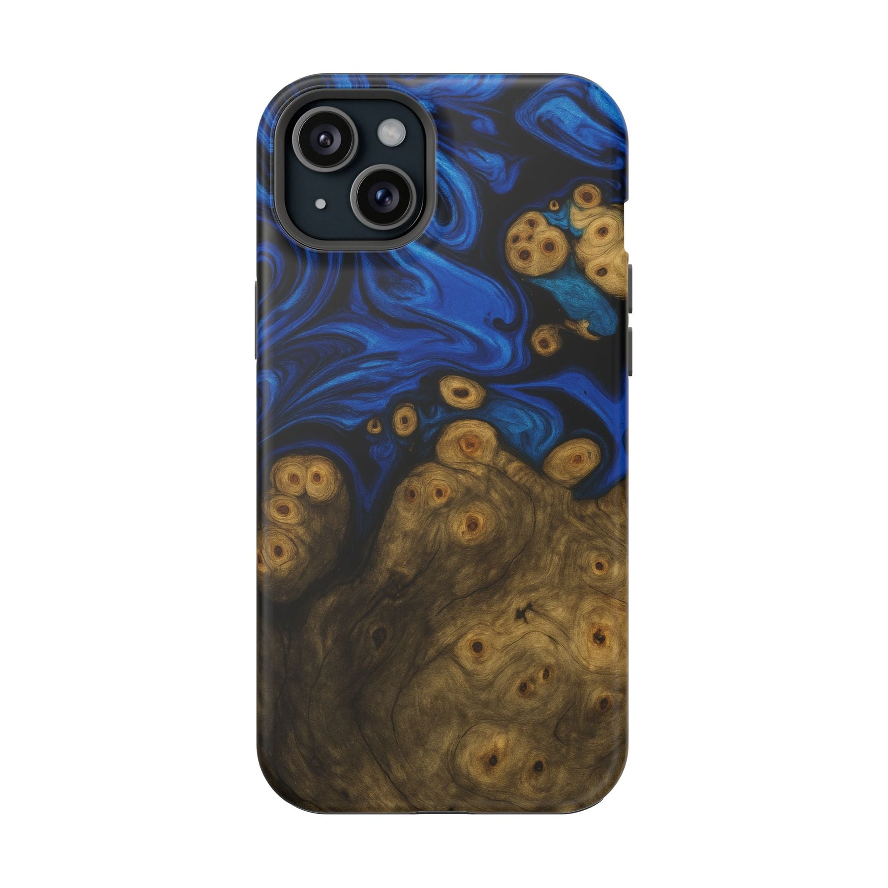 Blue Swirl & Burl Wood Impact iPhone Case | MagSafe compatible  Shamo's iPhone 15 Plus / Matte
