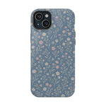 Denim Wildflowers MagSafe Phone Case, glossy iPhone 15 Plus, rear view