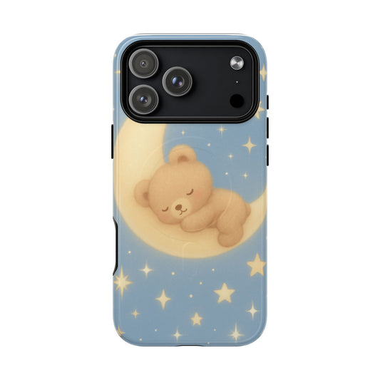 Sleepy Teddy Bear & Stars iPhone Case with MagSafe