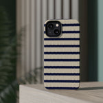 Navy & Cream Ribbed Holiday Sweater Design iPhone Case with MagSafe compatibility  Shamo's