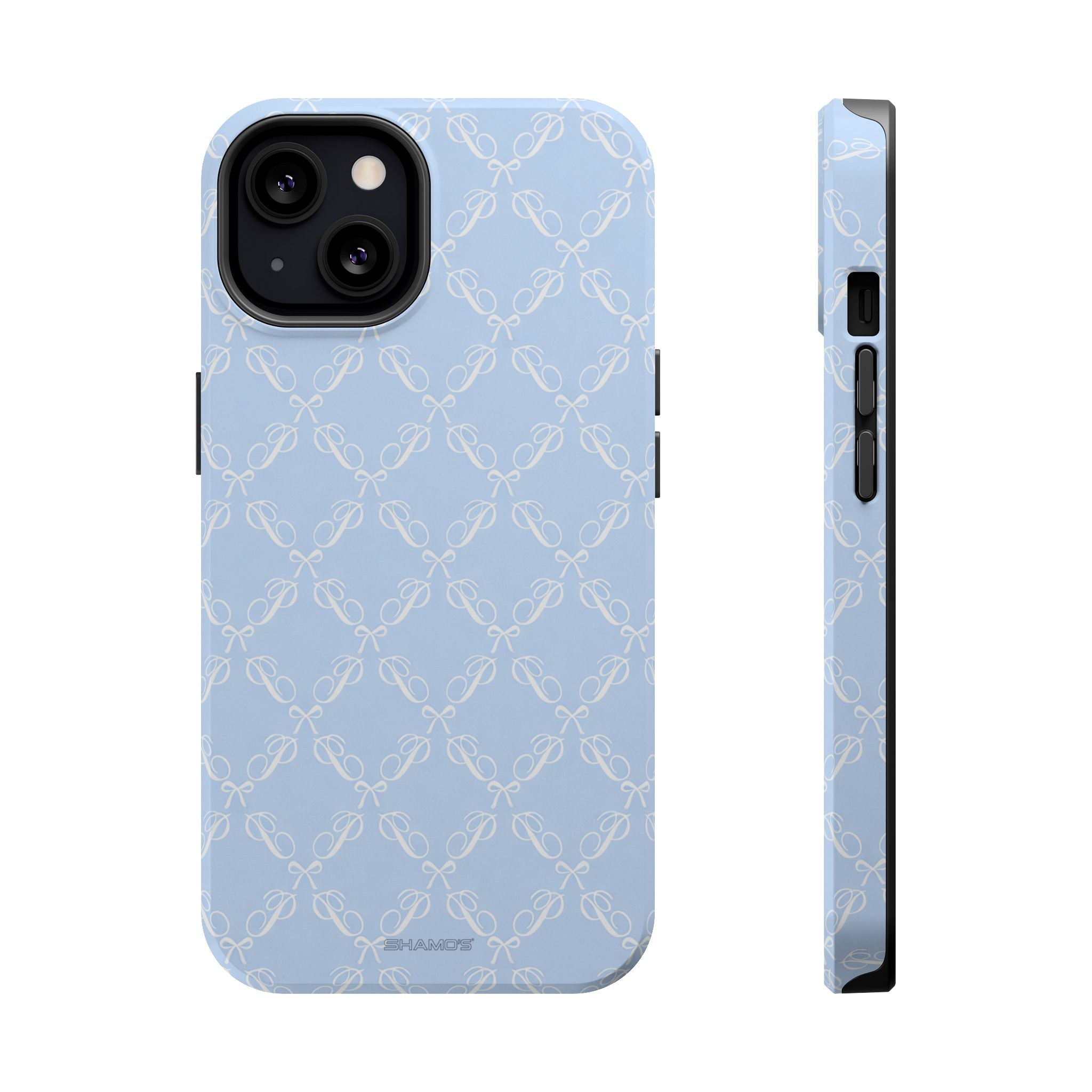 Light Blue Bow-Pattern Impact iPhone Case | MagSafe - iPhone 13 / Glossy - Shamo's