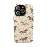 Wild Mustangs – Western Horse Pattern MagSafe Phone Case, glossy iPhone 16 Pro, rear view
