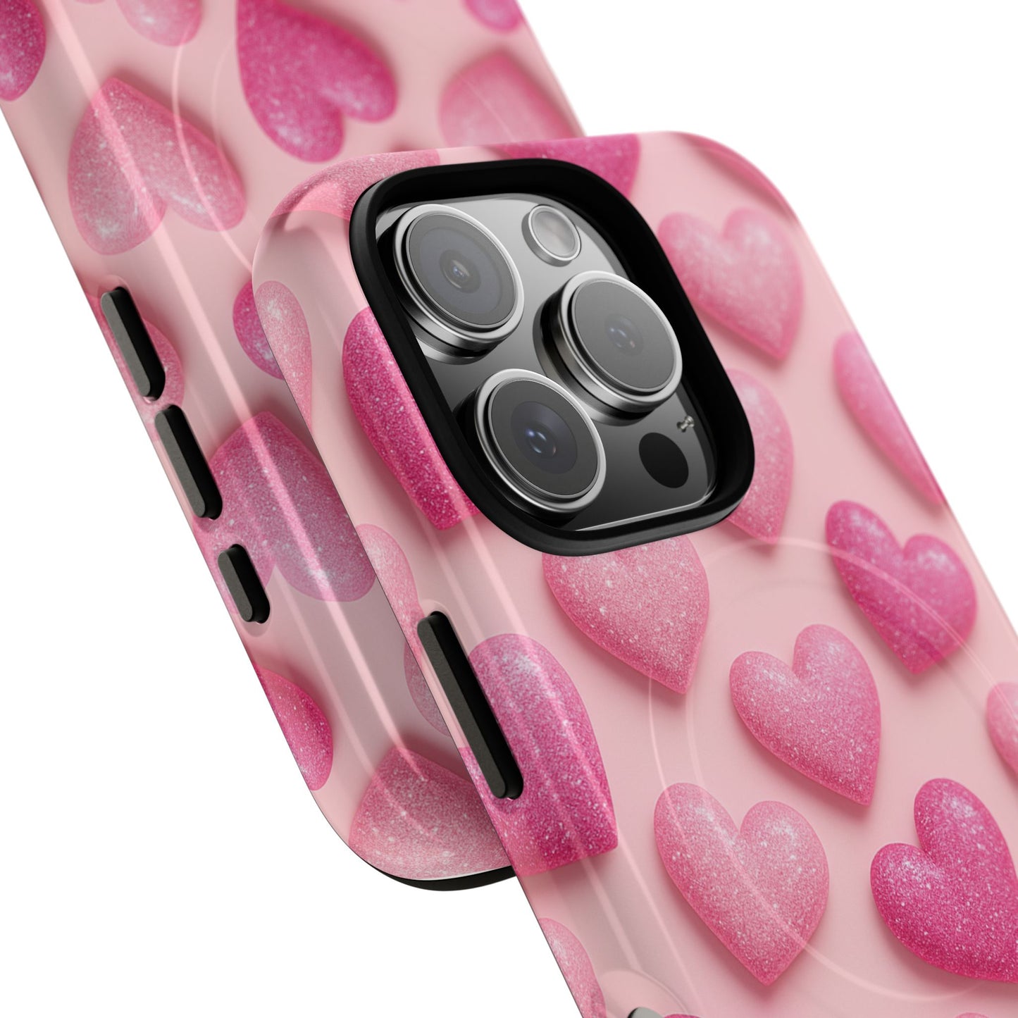 Barbiecore Glitter Hearts iPhone Case | MagSafe