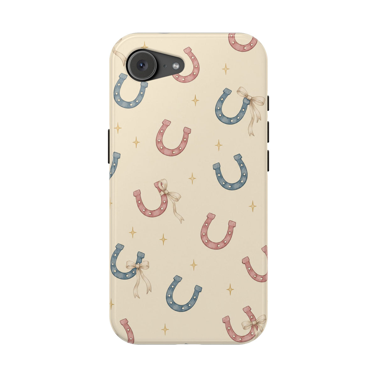 Prairie Horseshoes MagSafe Phone Case, glossy iPhone 16e, rear view