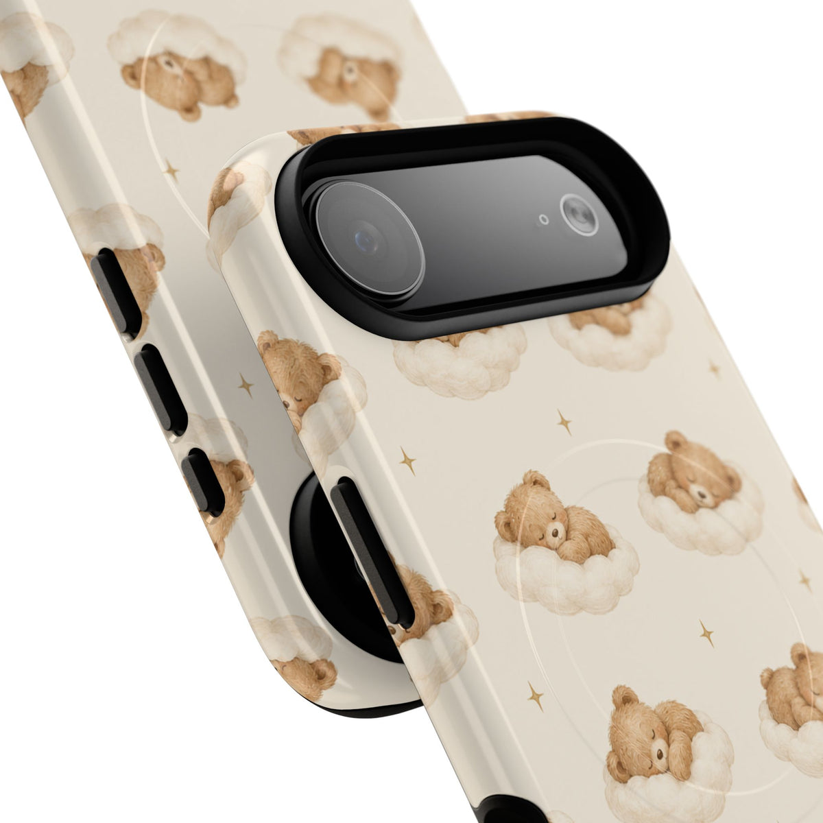 Beige teddybeer op wolken iPhone-hoesje met MagSafe
