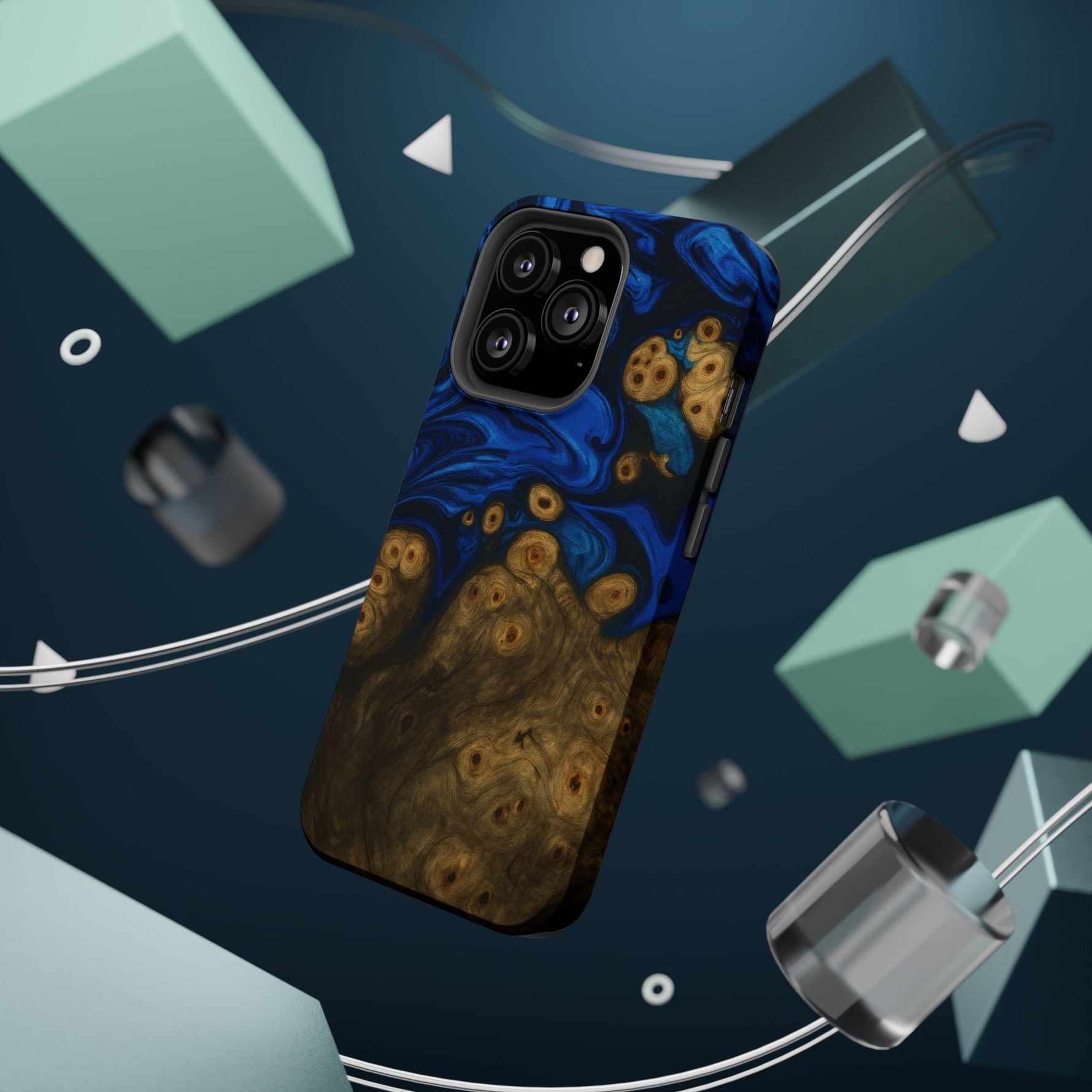 Blue Swirl & Burl Wood Impact iPhone Case | MagSafe compatible  Shamo's