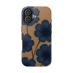 Navy Floral Tough Phone Case — Durable Protective Case with Blue Flowers on Kraft Background
