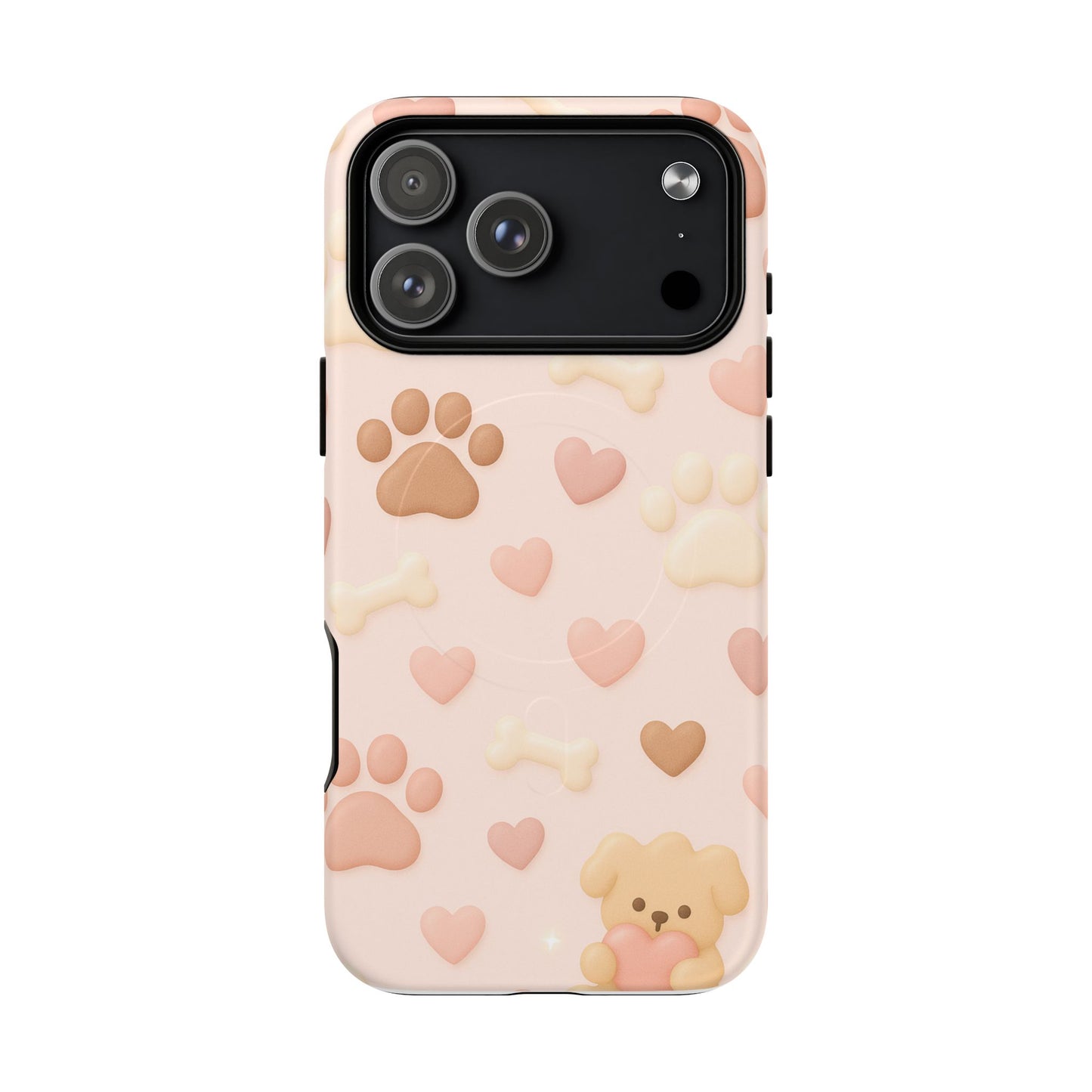 Pet Paw Pattern Phone Case — Pink Puppy Hearts & Bones with MagSafe