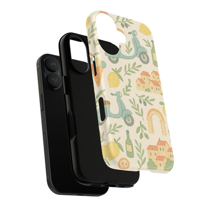 Italian Summer Drawing  iPhone Case — Lemon & Vespa Pattern Tough MagSafe Case