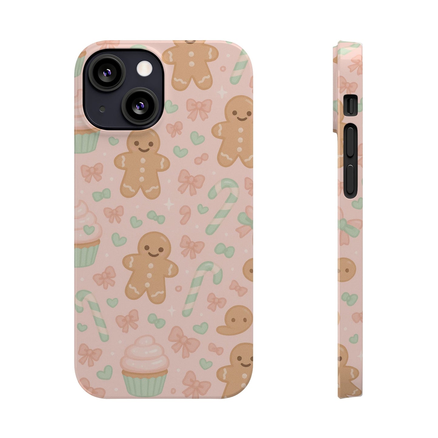 Gingerbread Holiday Slim iPhone Case — Cute Candy Cane & Cupcake Pattern