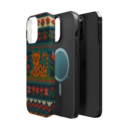 Cozy Knit Leopard Pattern Sweater Holiday Theme iPhone Case with MagSafe compatibility