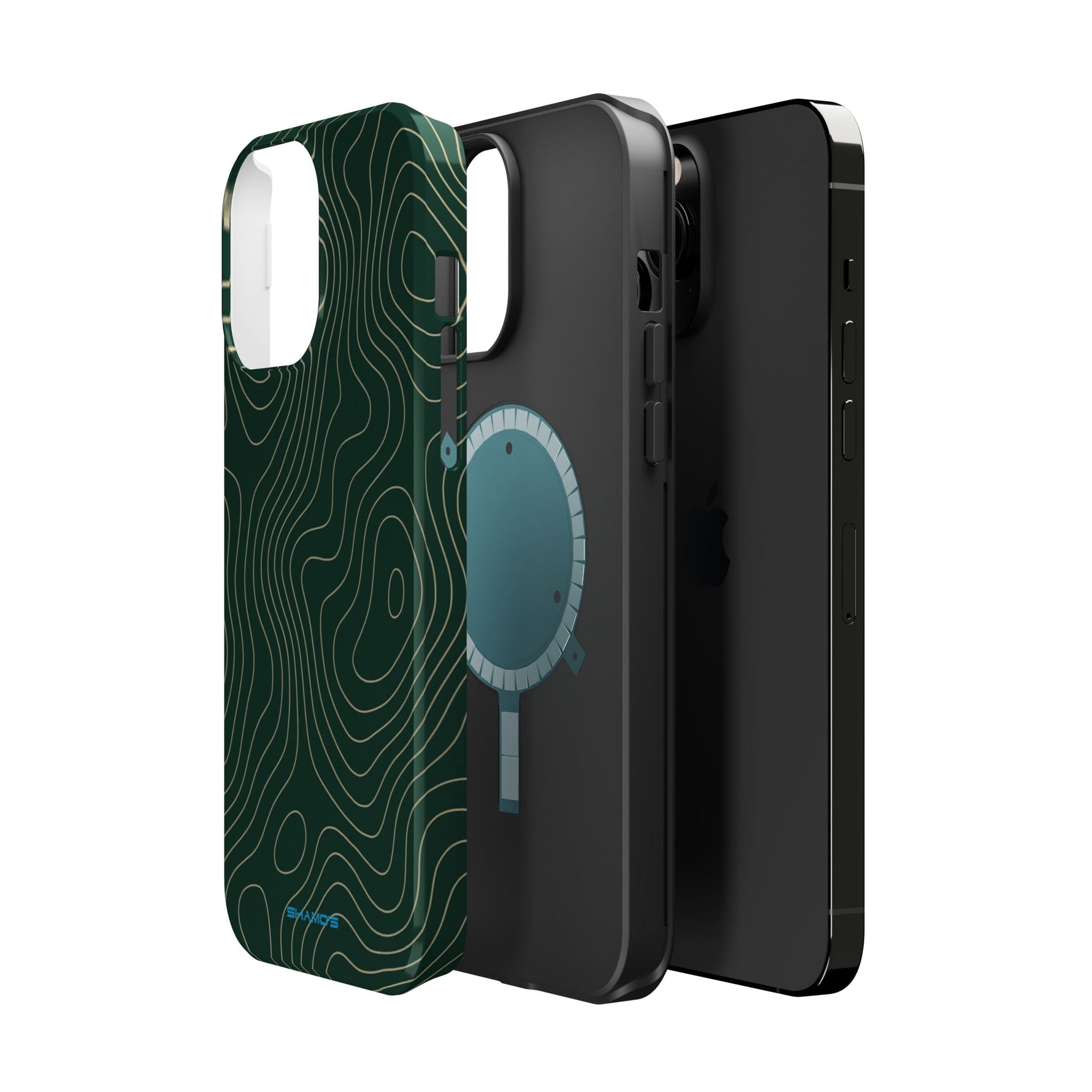 Topographic Green Magnetic Impact-Resistant iPhone Case | MagSafe compatible  Shamo's