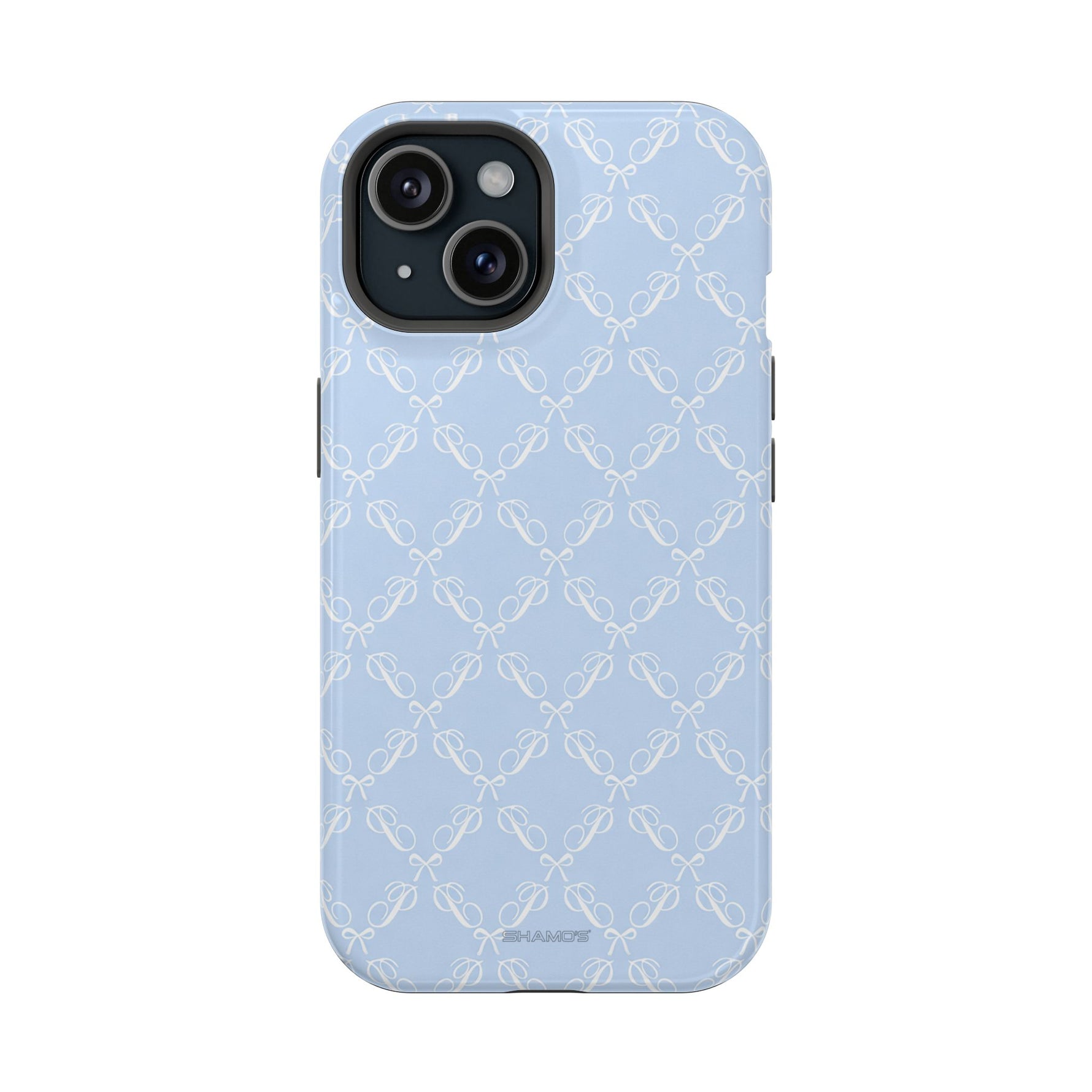 Light Blue Bow-Pattern Impact iPhone Case | MagSafe - iPhone 15 / Glossy - Shamo's