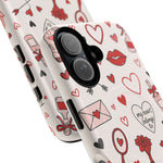 Romantic Love Doodle Tough iPhone Case ("LOVE", hearts, roses) (MagSafe compatible)  Shamo's