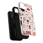 Romantic Love Doodle Tough iPhone Case ("LOVE", hearts, roses) (MagSafe compatible)  Shamo's
