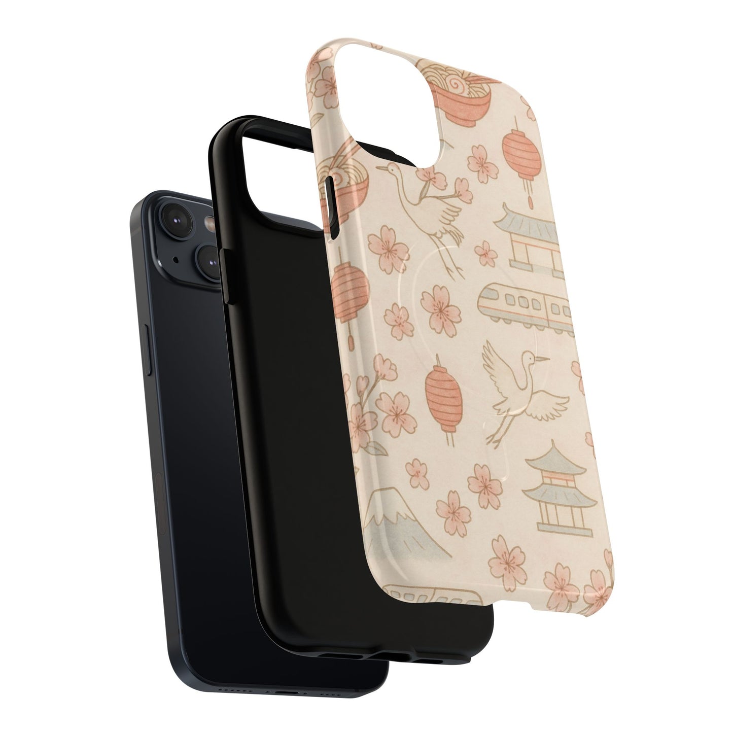 Japan Hand-Drawn Cherry Blossom iPhone Case with MagSafe