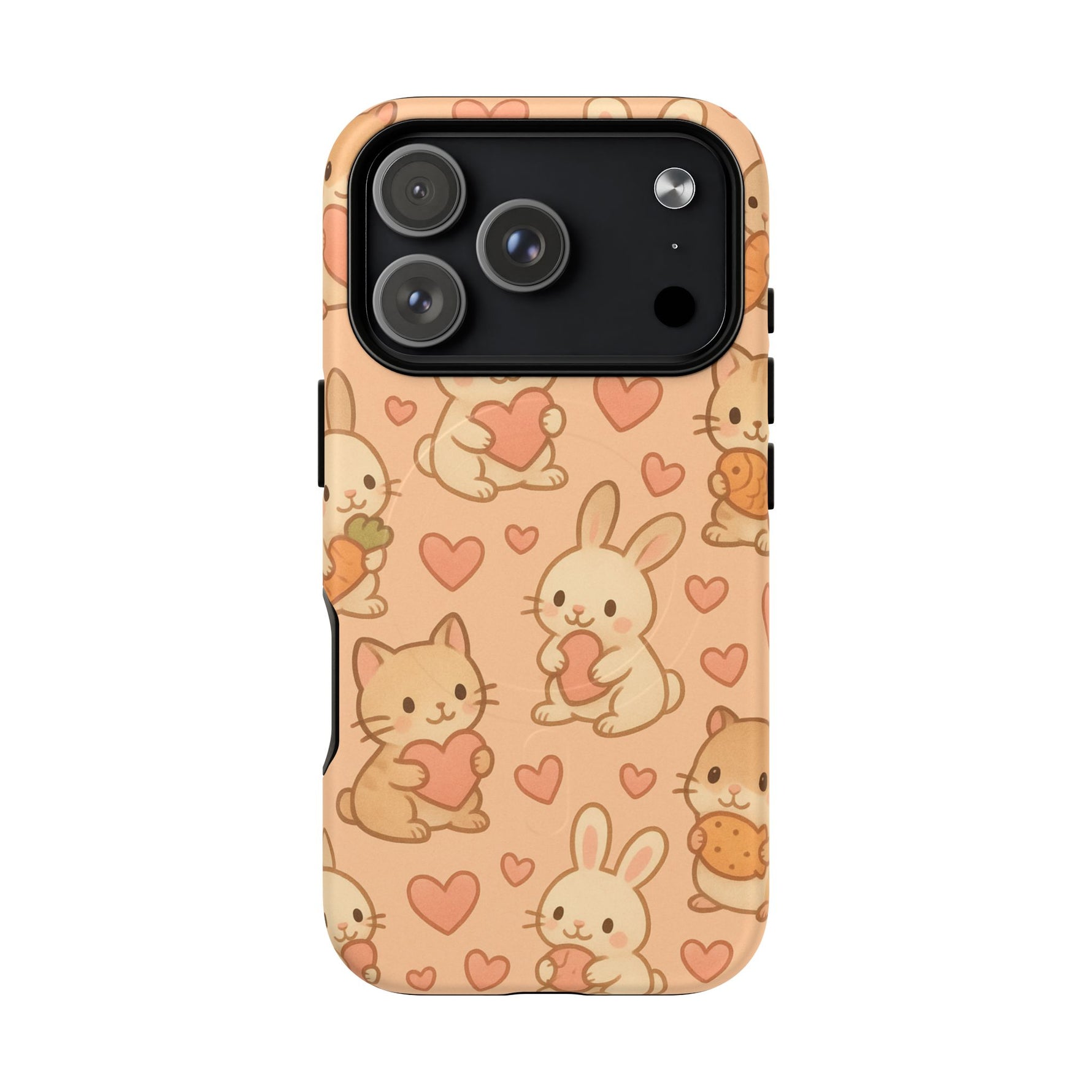 Cozy Critter Friends iPhone Case — Cute Bunny & Kitten Heart Pattern with MagSafe - Shamo's