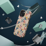 Prairie Quilt – Pastel Patchwork Pattern MagSafe Phone Case, glossy diagonal dual-camera model, rear view with magnetic accessories