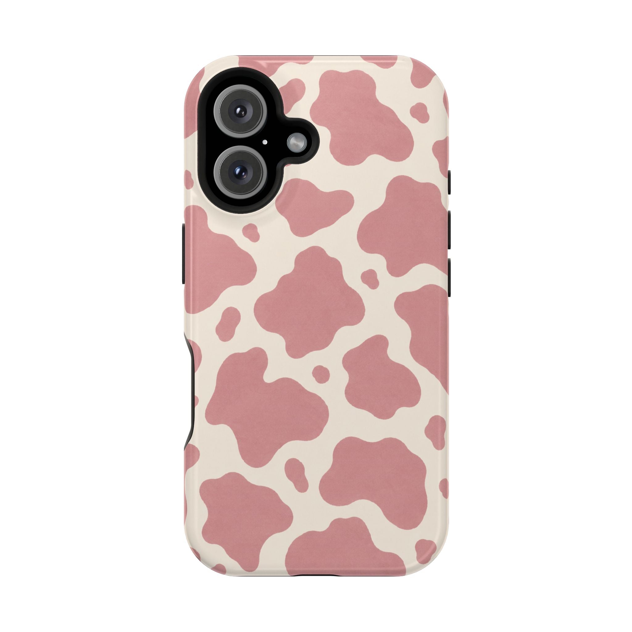 Rose Cowprint – Pink Cow Print MagSafe Phone Case, glossy iPhone 16, rear view