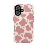 Rose Cowprint – Pink Cow Print MagSafe Phone Case, glossy iPhone 16, rear view