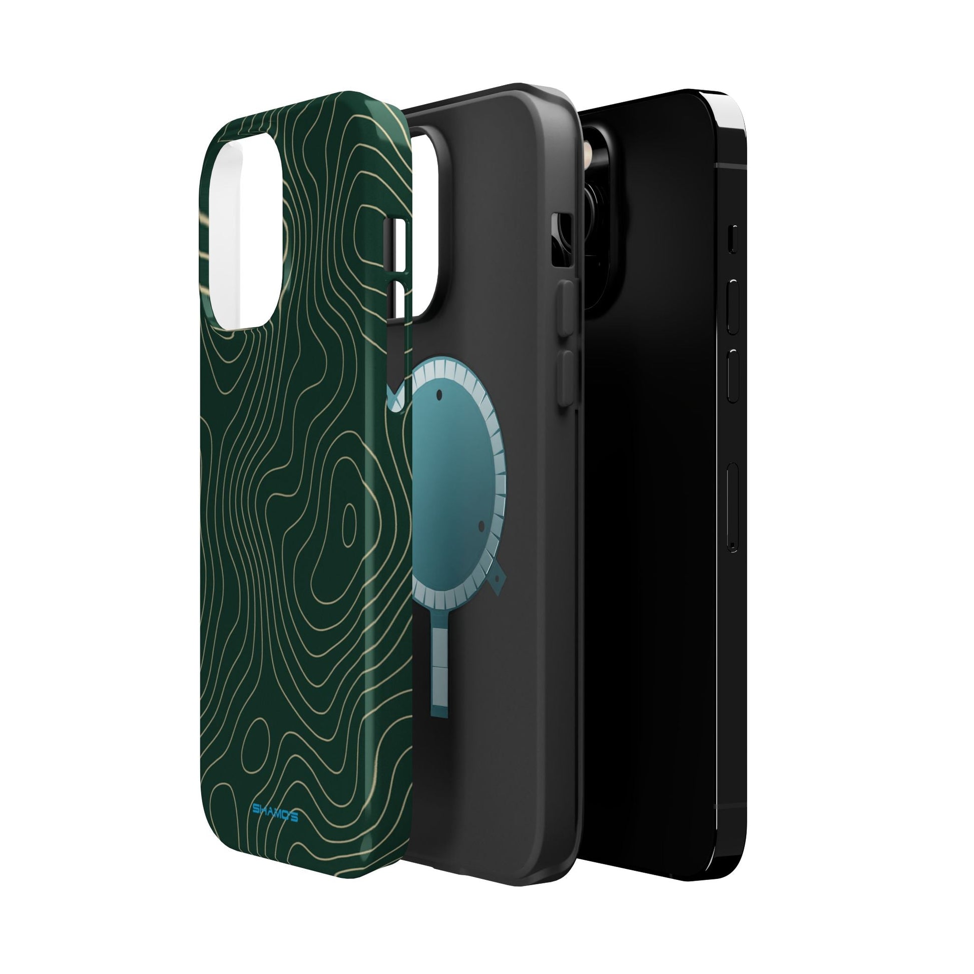Topographic Green Magnetic Impact-Resistant iPhone Case | MagSafe compatible  Shamo's