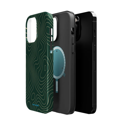 Topographic Green Magnetic Impact-Resistant iPhone Case | MagSafe compatible  Shamo's