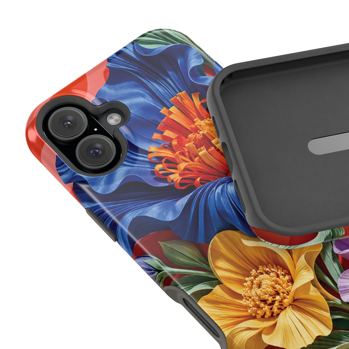 Electric Paradise MagSafe Phone Case – Cobalt Floral & Coral Waves | Glossy