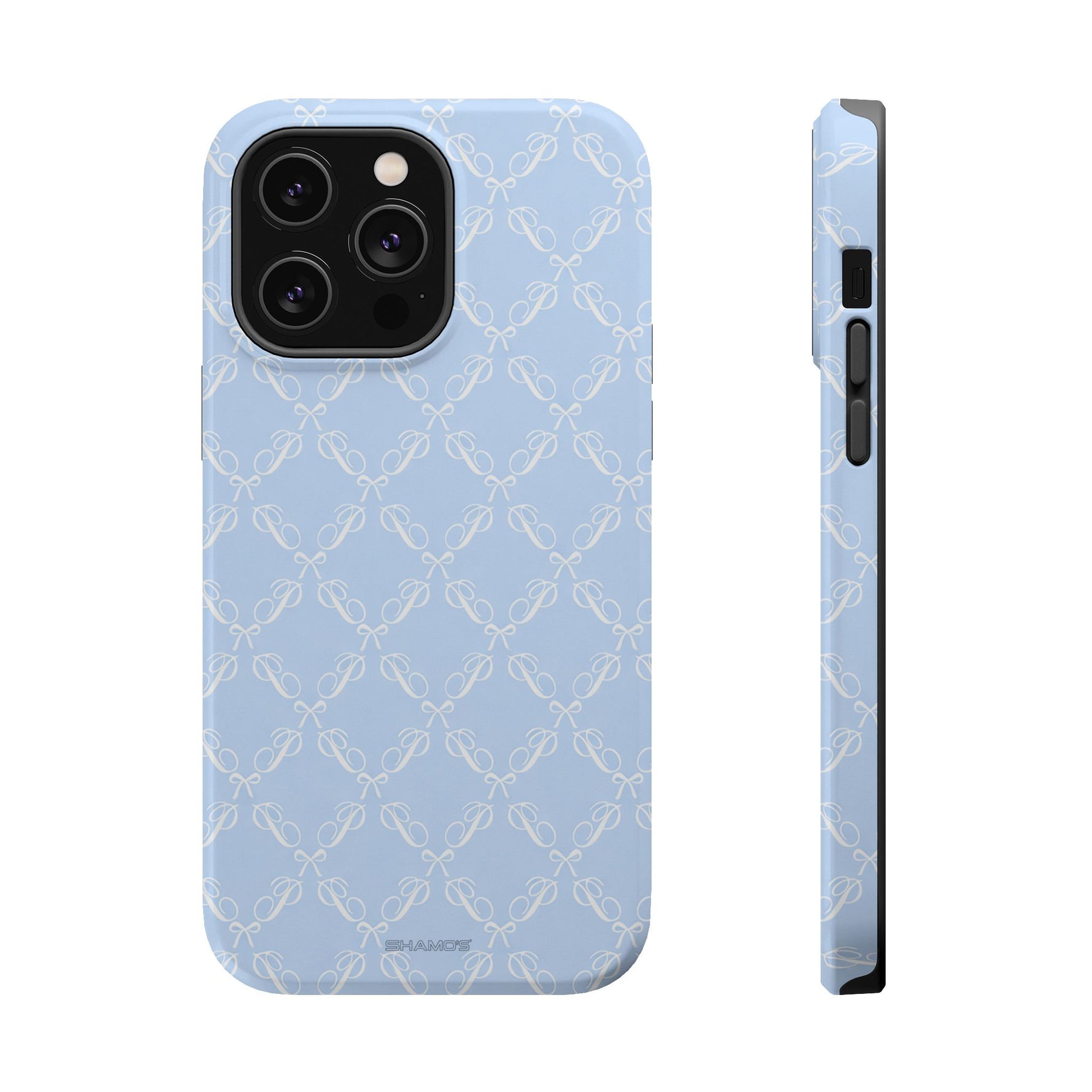 Light Blue Bow-Pattern Impact iPhone Case | MagSafe - iPhone 14 Pro Max / Glossy - Shamo's