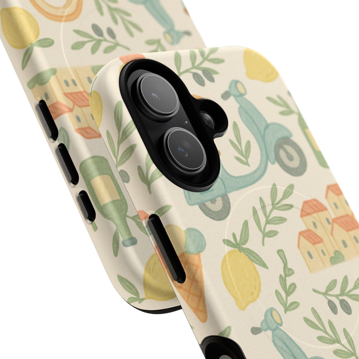 Italian Summer Drawing  iPhone Case — Lemon & Vespa Pattern Tough MagSafe Case
