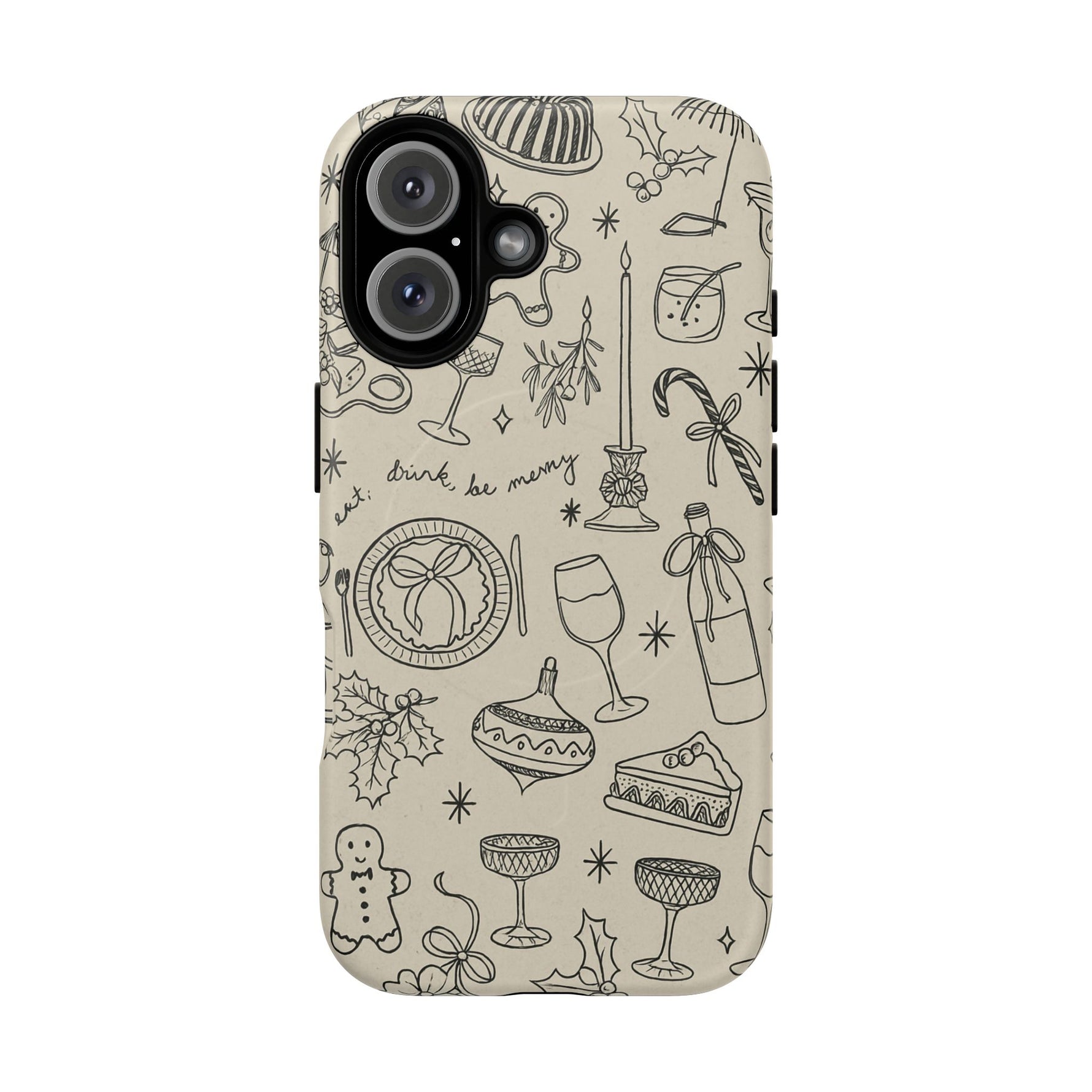 Festive Doodle iPhone Case (’drink, be merry’ Holiday Design) | compatible with MagSafe - Shamo's