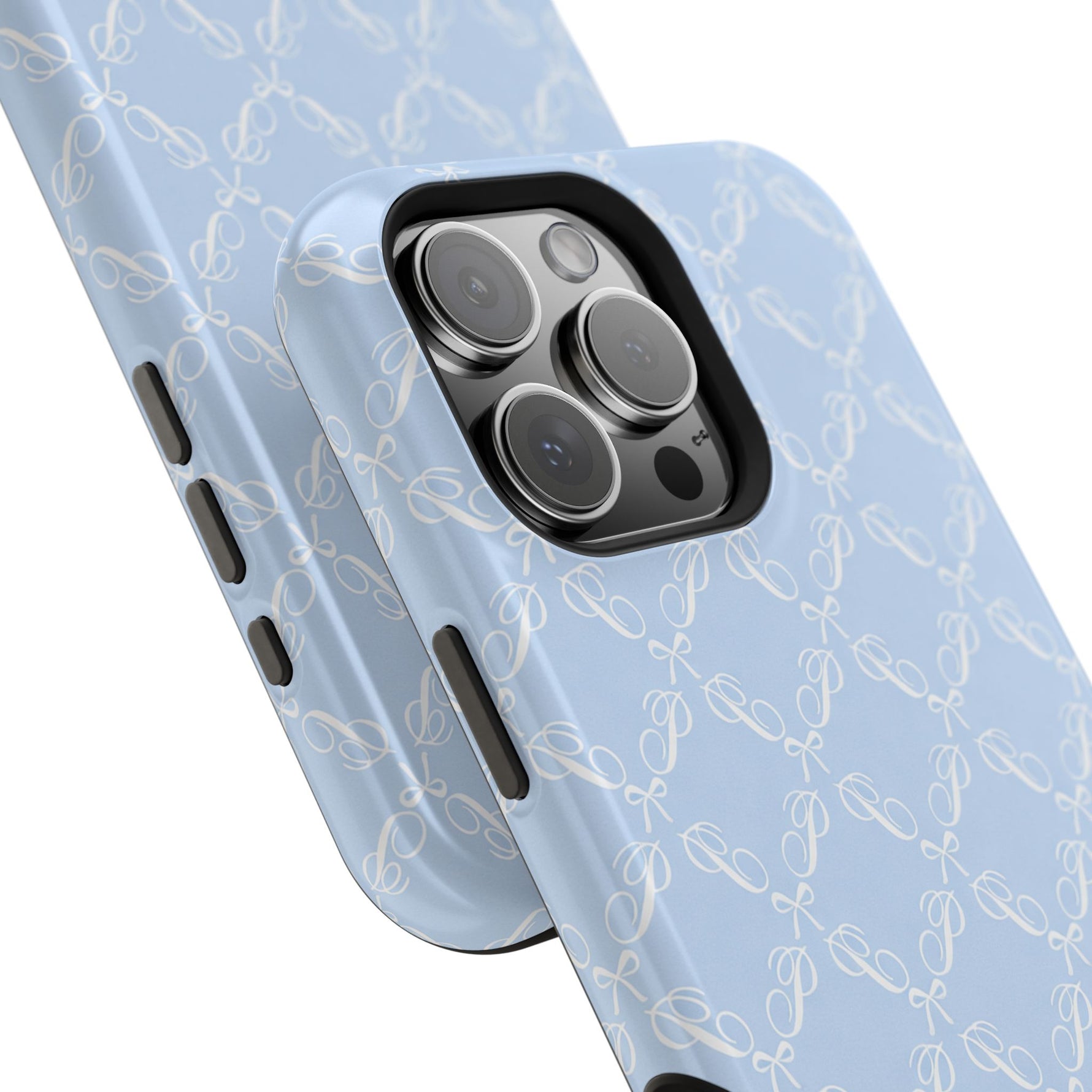 Light Blue Bow-Pattern Impact iPhone Case | MagSafe - iPhone 17 / Glossy - Shamo's