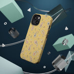 Honey Paisley MagSafe Phone Case, glossy diagonal dual-camera model, rear view with magnetic accessories
