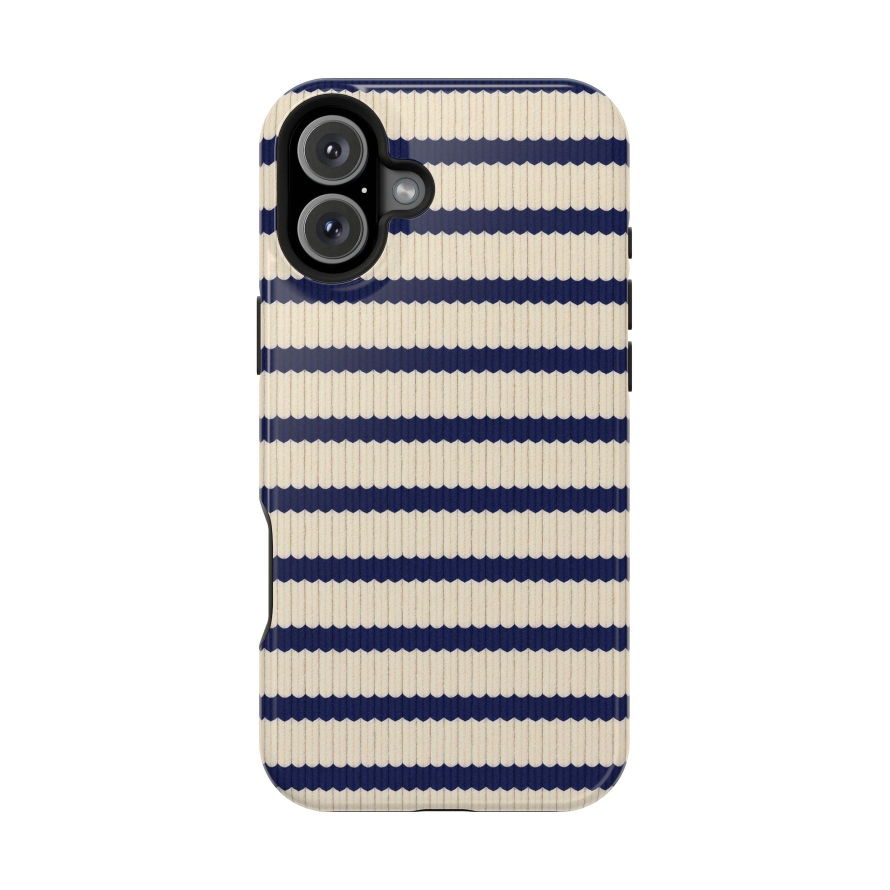 Navy & Cream Ribbed Holiday Sweater Design iPhone Case with MagSafe compatibility  Shamo's iPhone 16 Plus / Glossy