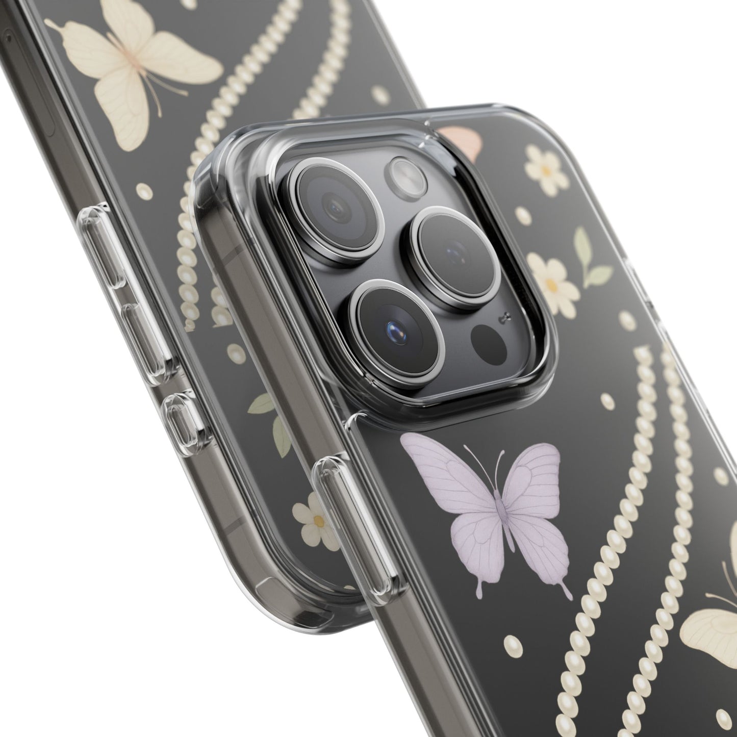 Butterfly Pearl Impact-Resistant Clear iPhone Case