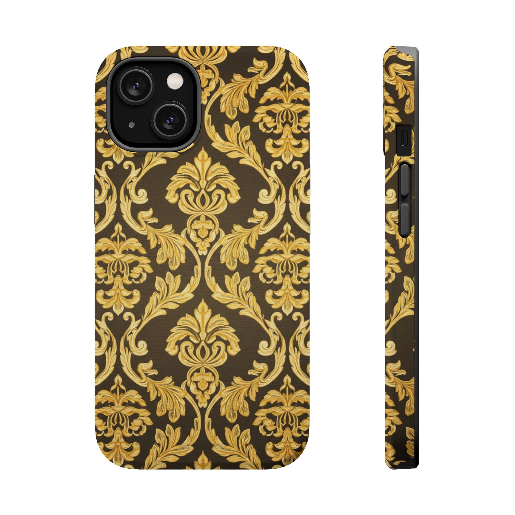 Gold Damask Magnetic Impact-Resistant iPhone Case with MagSafe Compatibility