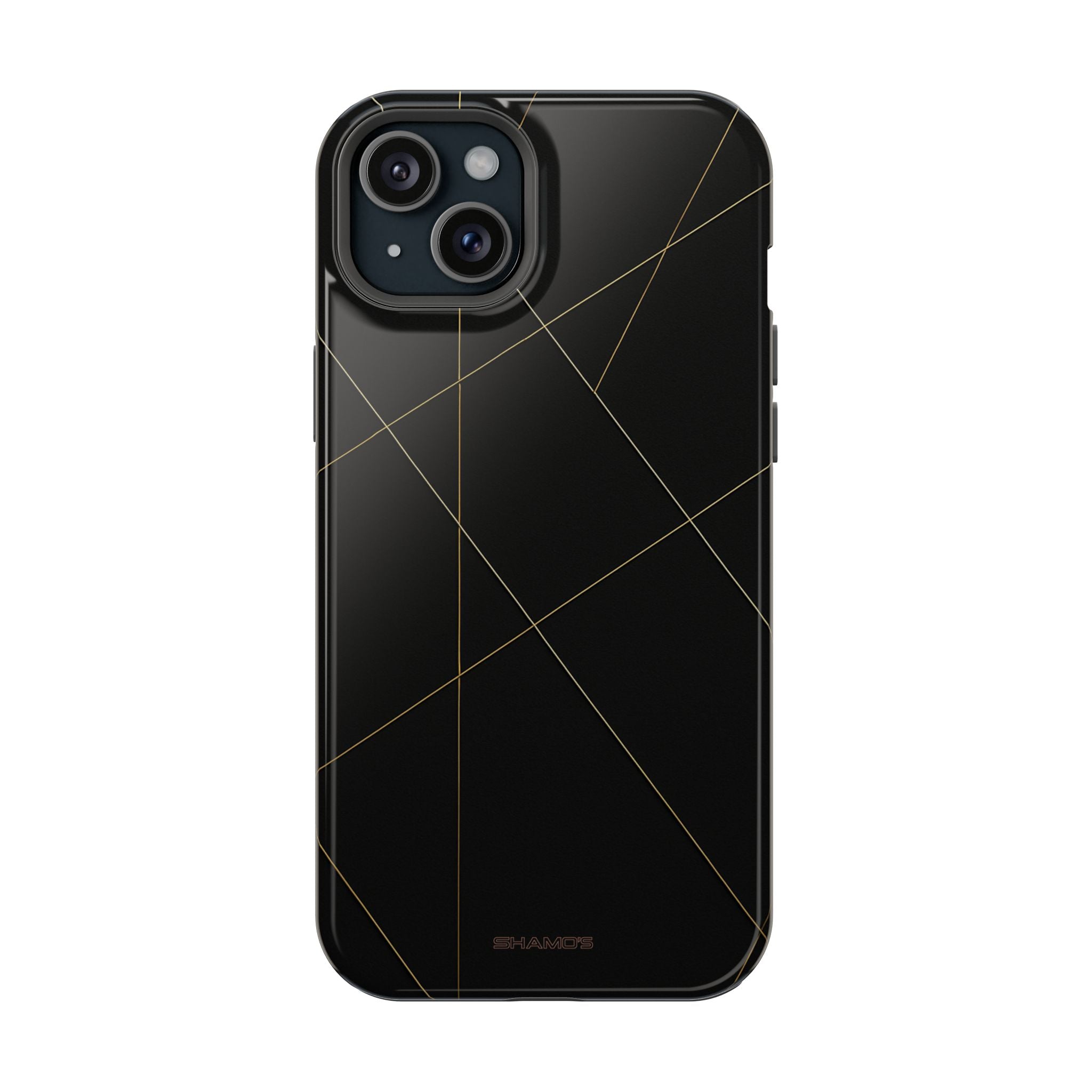 Black phone case with fine intersecting geometric lines