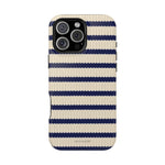 Navy & Cream Ribbed Holiday Sweater Design iPhone Case with MagSafe compatibility