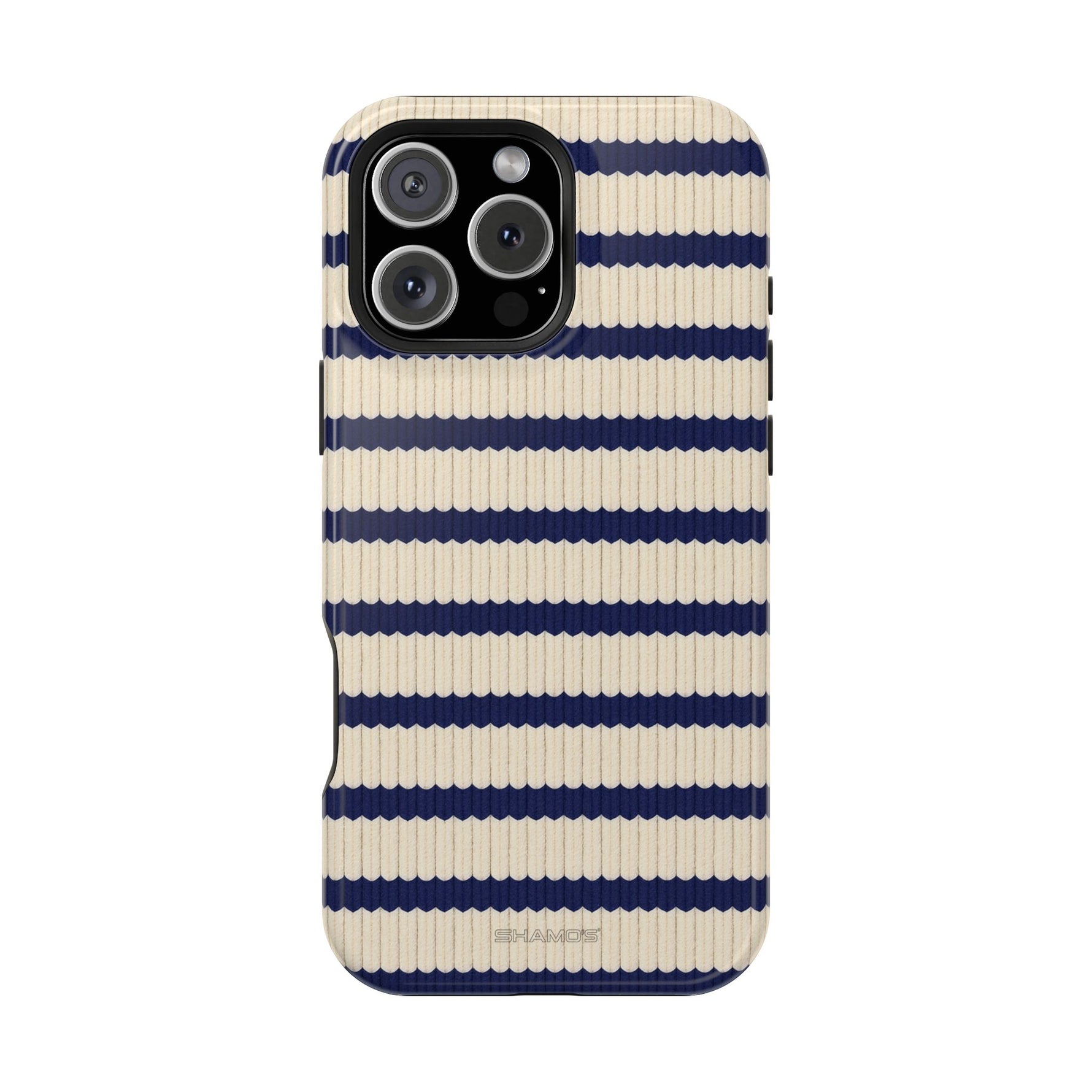 Navy & Cream Ribbed Holiday Sweater Design iPhone Case with MagSafe compatibility