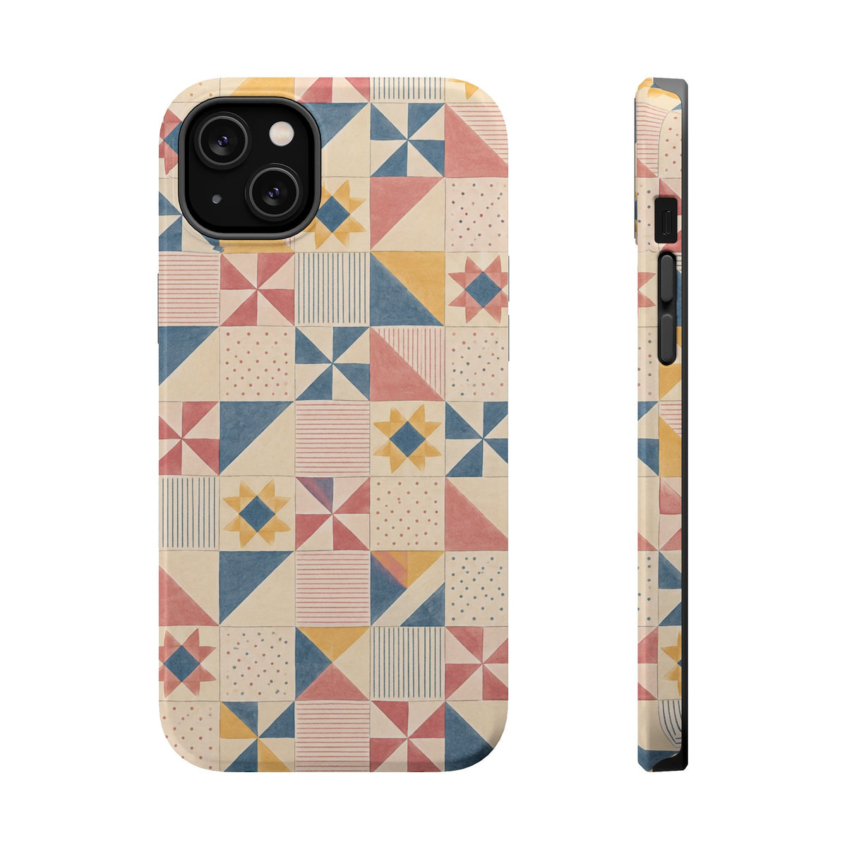 Prairie Quilt – Pastel Patchwork Pattern MagSafe Phone Case, glossy iPhone 14 Plus, rear and side profile