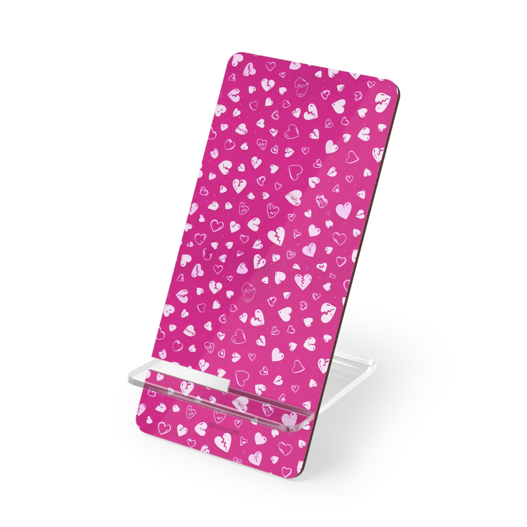 Phone Stand — Pink Heart Pattern Mobile Display Stand