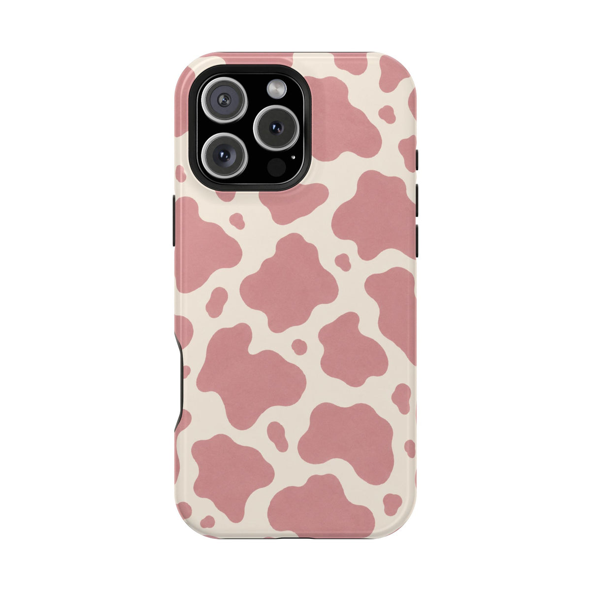 Rose Cowprint – Pink Cow Print MagSafe Phone Case, glossy iPhone 16 Pro Max, rear view