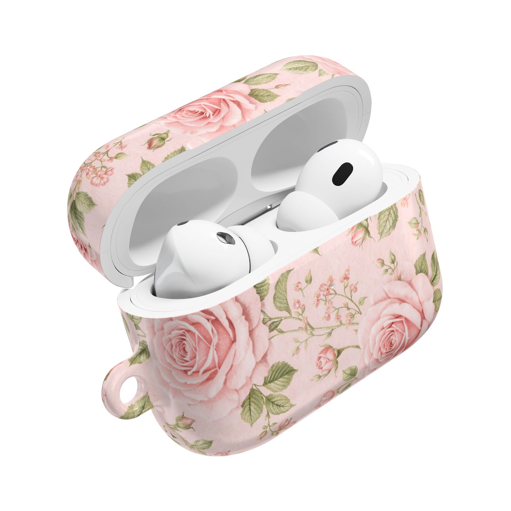 Floral Rose AirPod Case, Pink Vintage Rosebud Protective Cover - AirPods Pro Gen 1 / White / Glossy - Shamo's