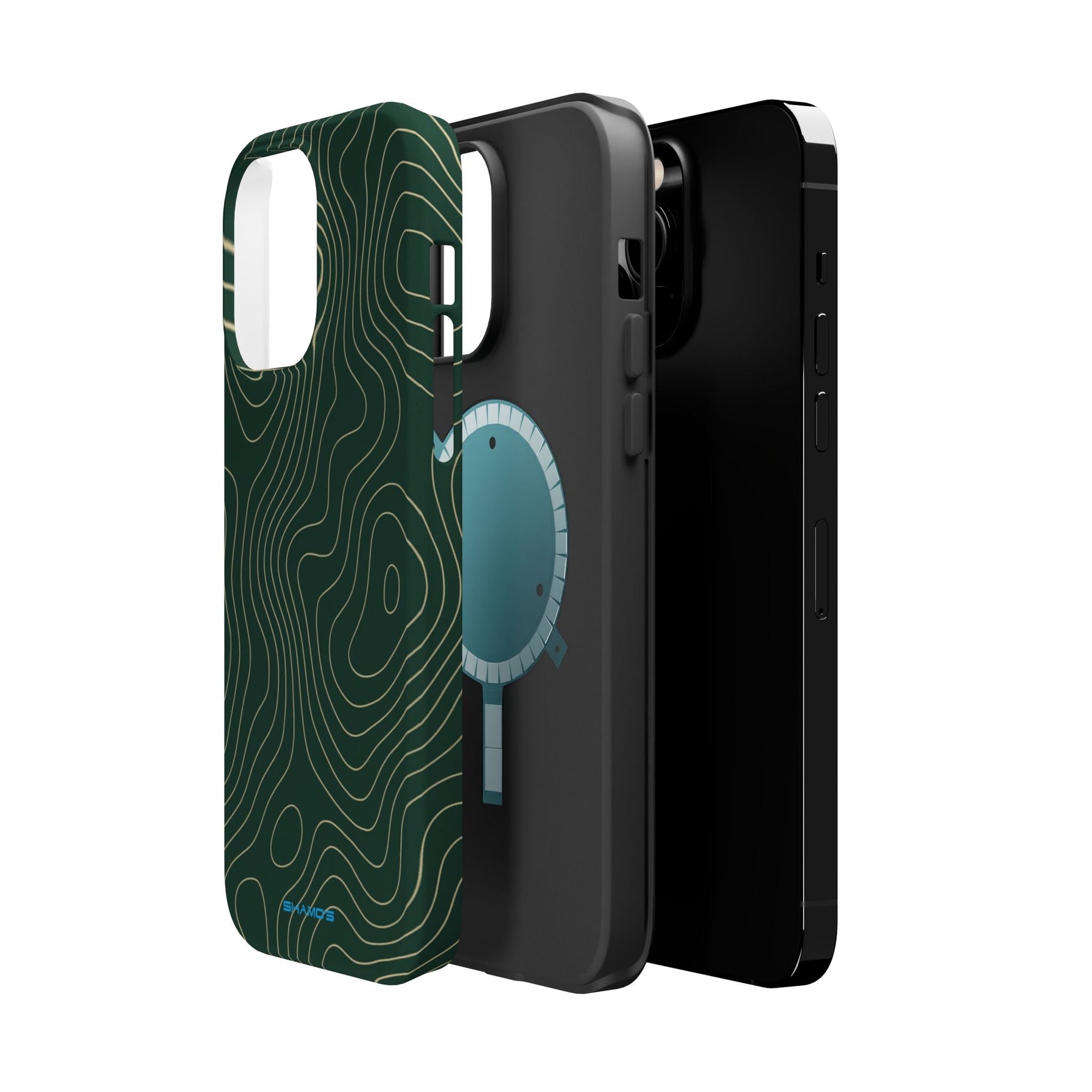 Topographic Green Magnetic Impact-Resistant iPhone Case | MagSafe compatible  Shamo's