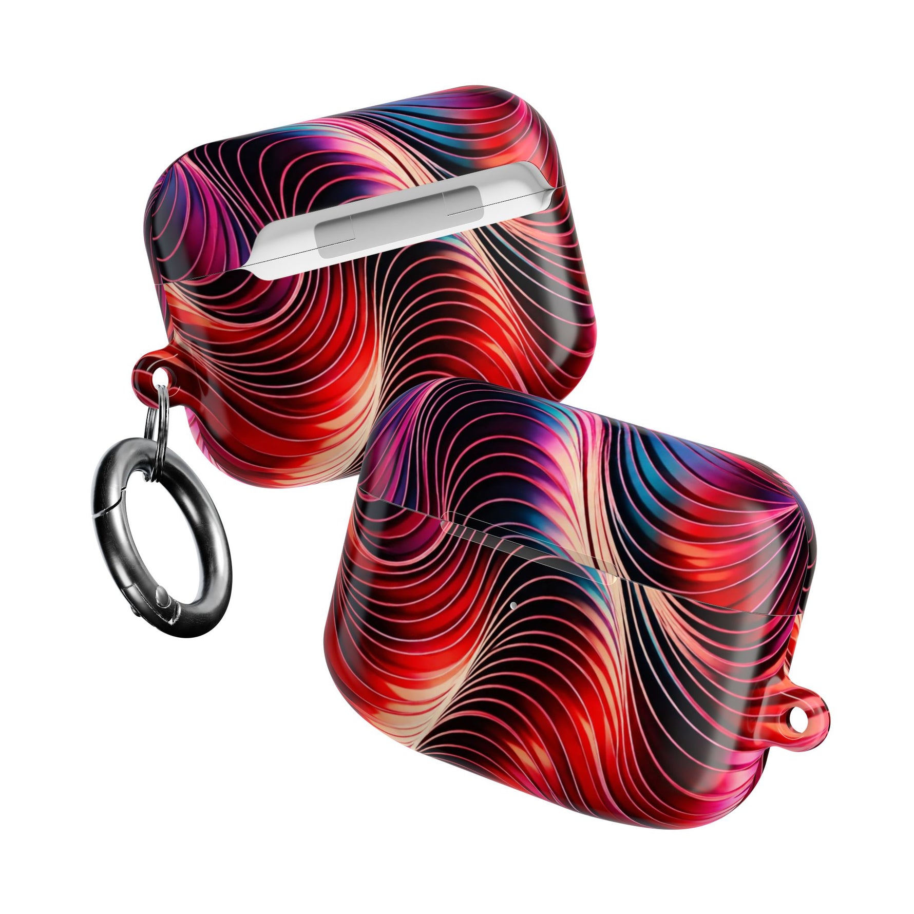 AirPods Case,  Red & Pink Abstract Wave Pattern Protective Cover