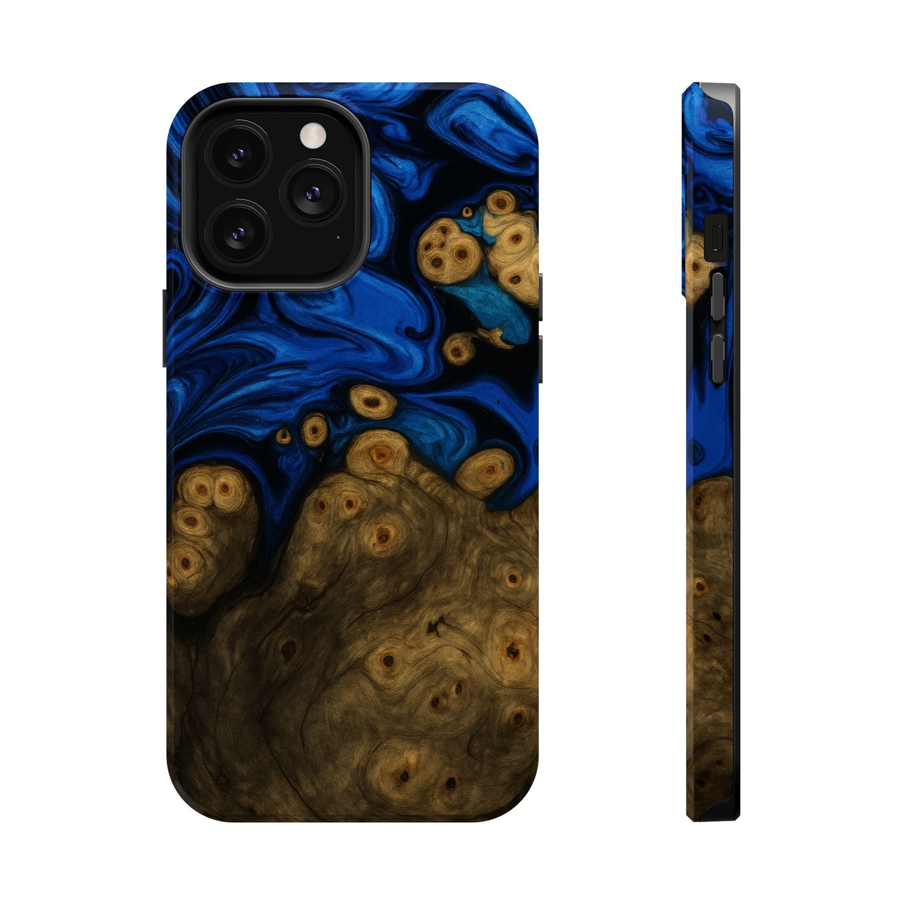Blue Swirl & Burl Wood Impact iPhone Case | MagSafe compatible  Shamo's iPhone 13 Pro Max / Glossy